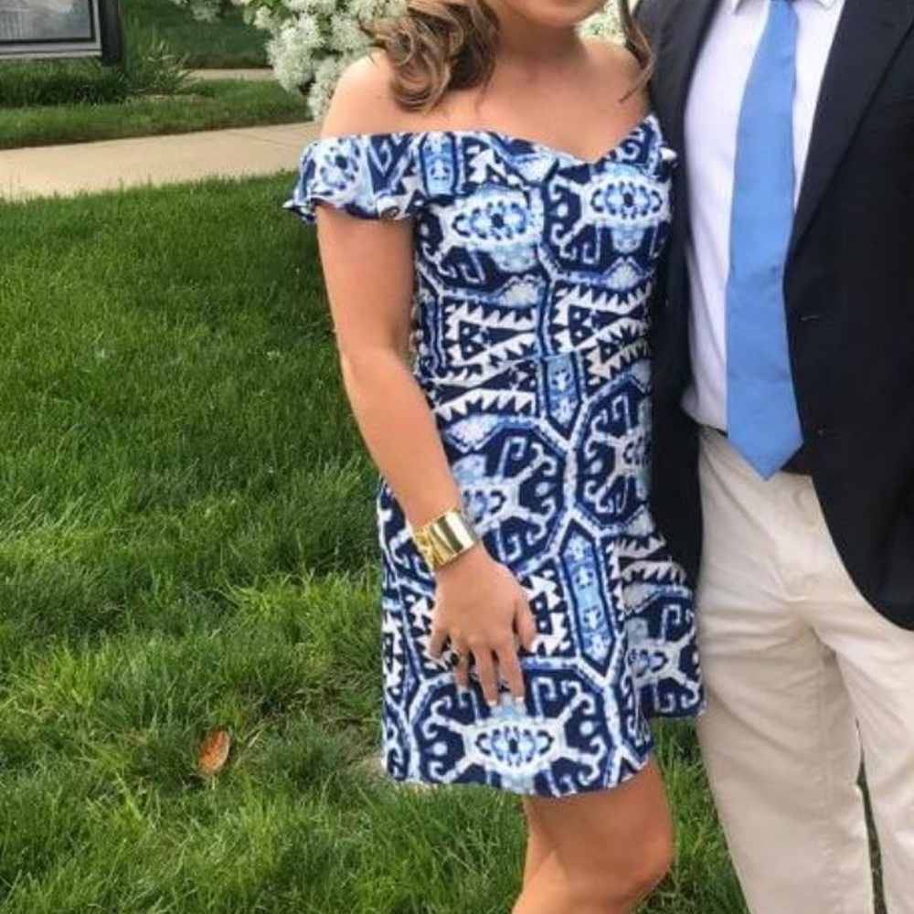 Blue white off the shoulder dress